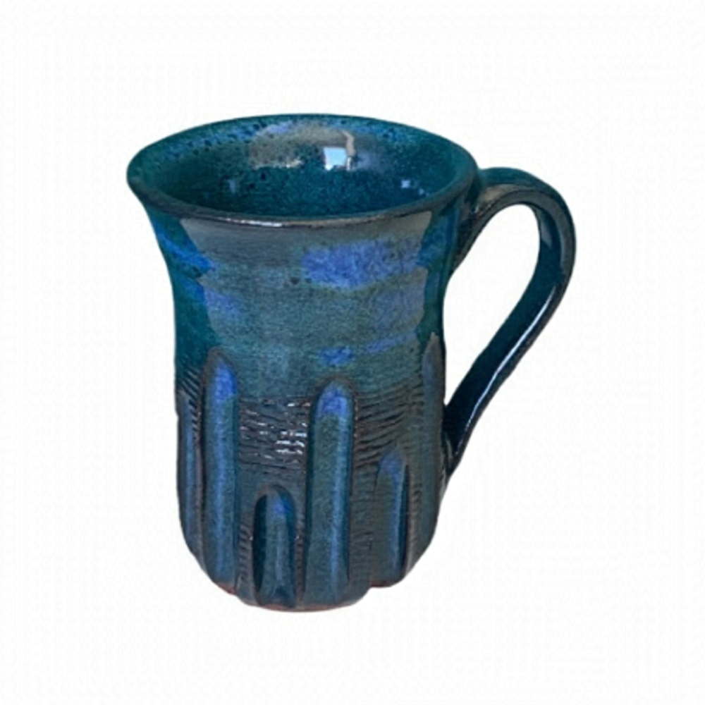 Handmade Wheel Thrown Ceramic Pottery Mug with Brilliant Blue Glaze, Great shape